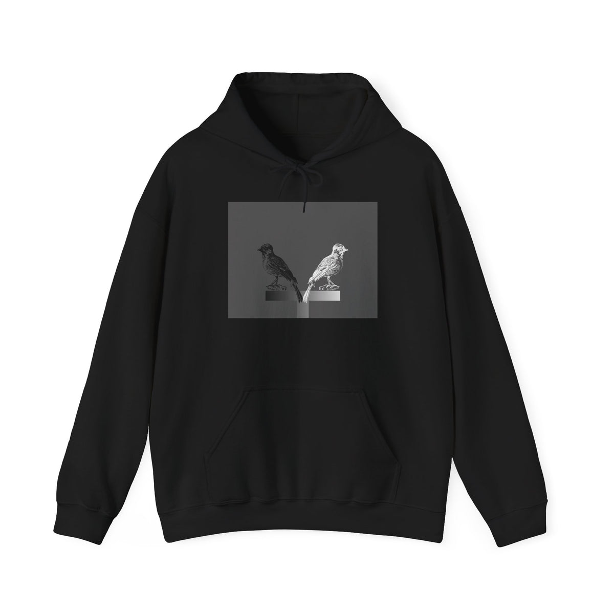Twins Birds Contrast Hoodie – Monochrome Bird Art Pullover