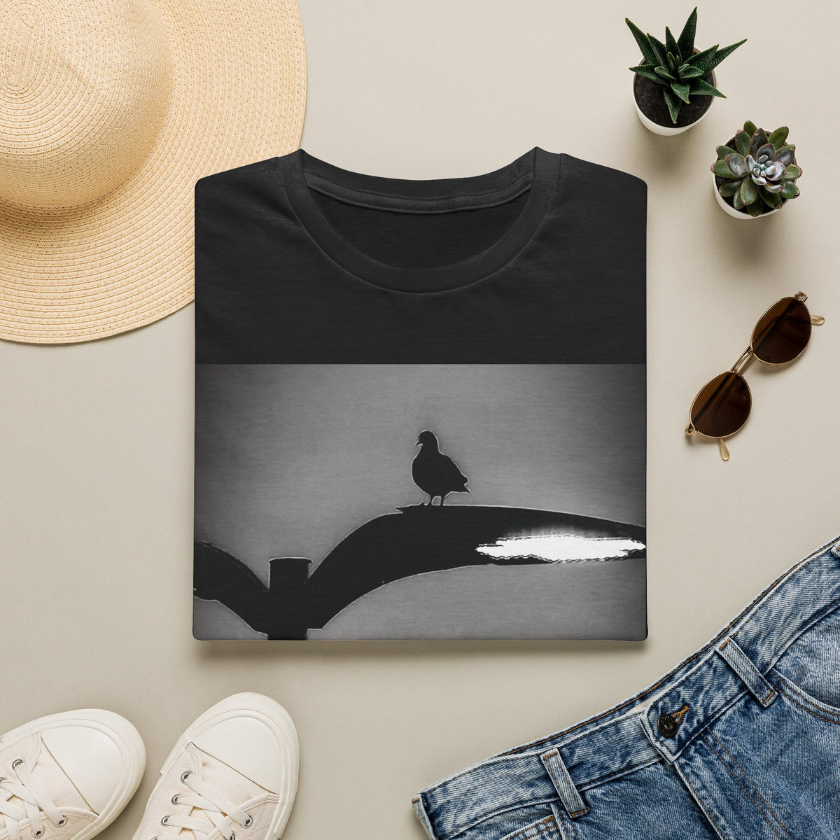 Bird Silhouette Tee — Minimal Coastal Bird Shadow T-Shirt
