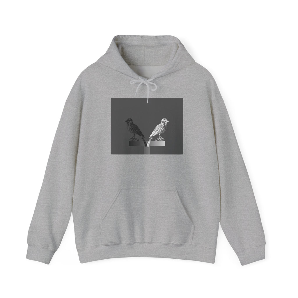 Twins Birds Contrast Hoodie – Monochrome Bird Art Pullover