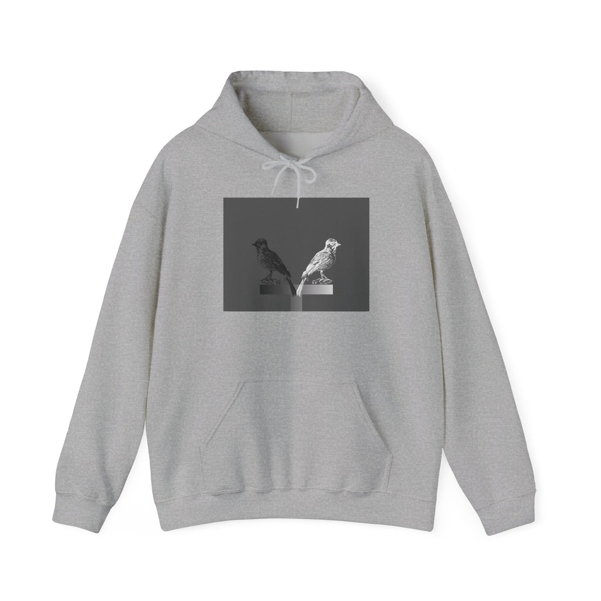 Twins Birds Contrast Hoodie – Monochrome Bird Art Pullover