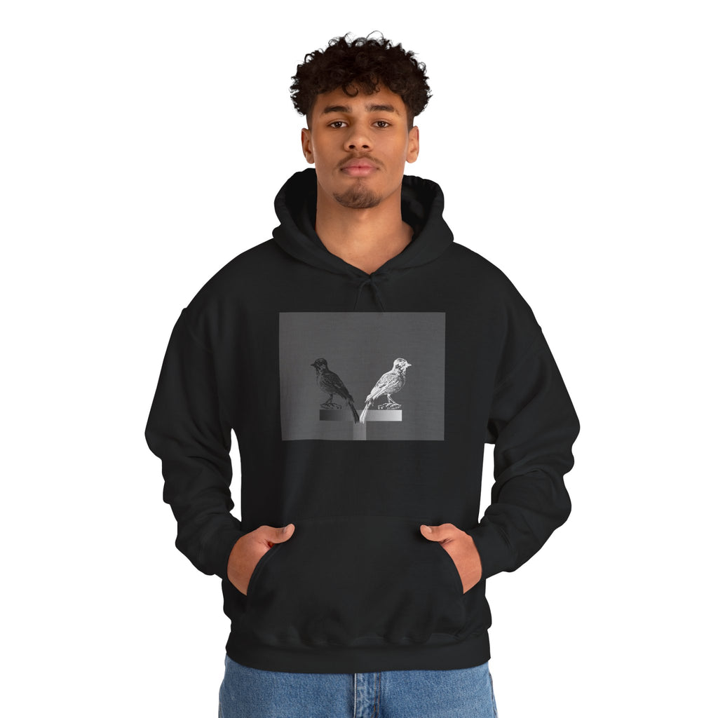 Twins Birds Contrast Hoodie – Monochrome Bird Art Pullover