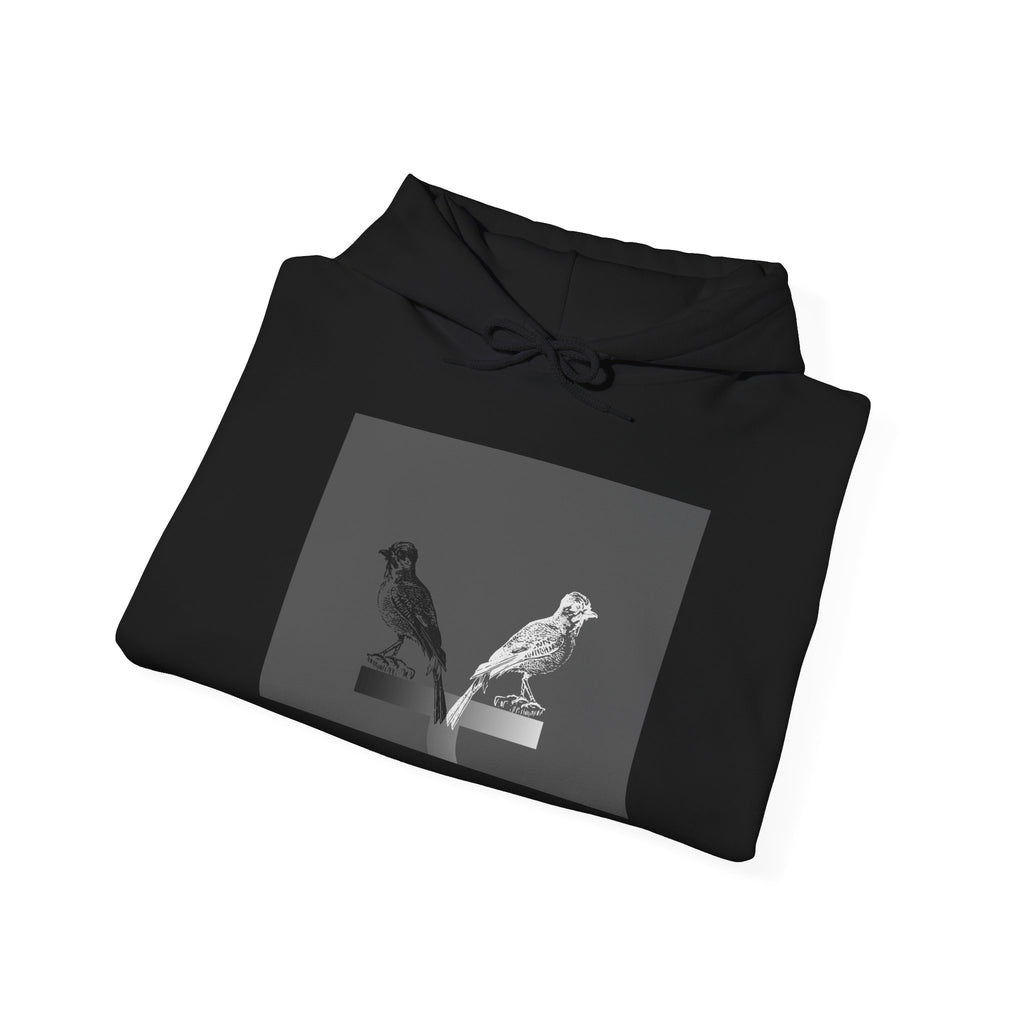 Twins Birds Contrast Hoodie – Monochrome Bird Art Pullover