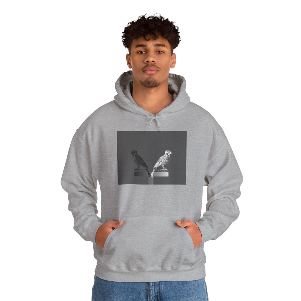 Twins Birds Contrast Hoodie – Monochrome Bird Art Pullover